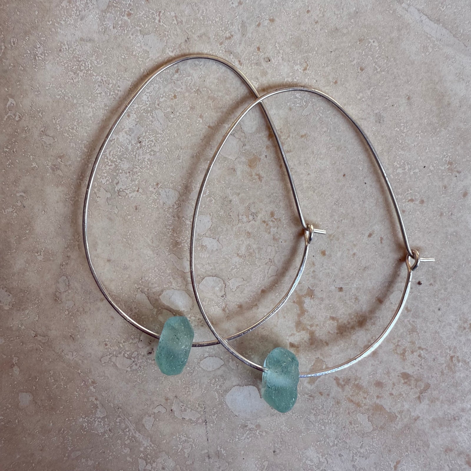 Recycled Glass Hoop Earrings - silver or gold in small and large.