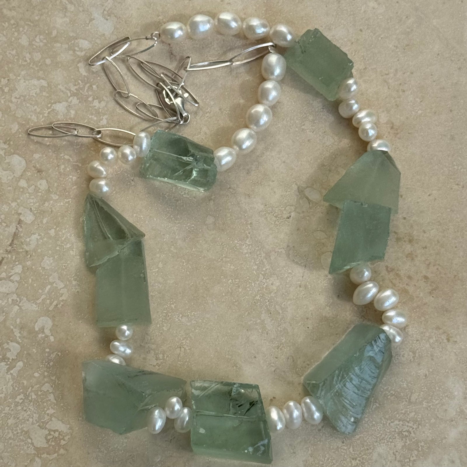 Bliss stone and Pearl Necklace- Citrine, Amethyst and Seaglass