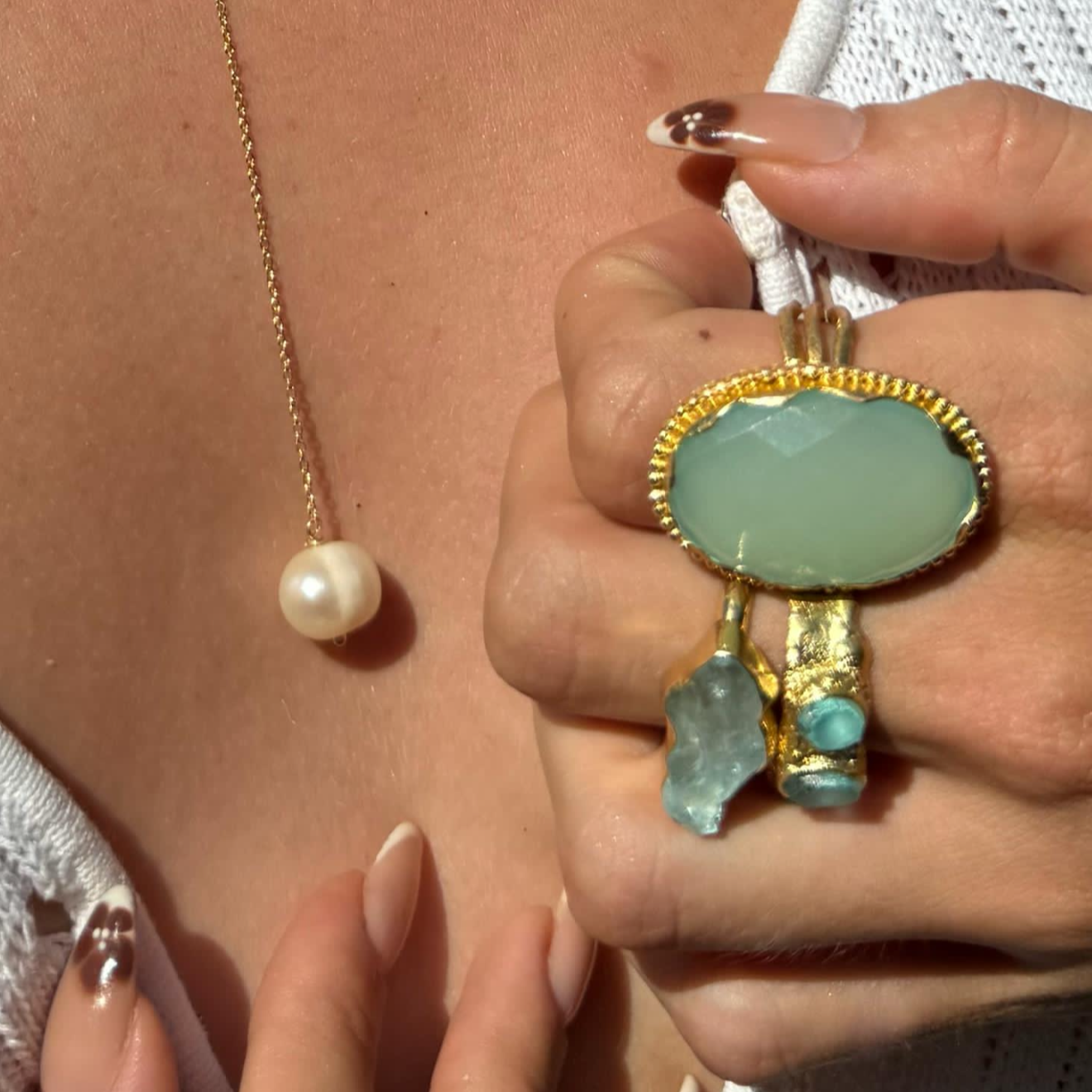 Prehnite Stone Statement Ring