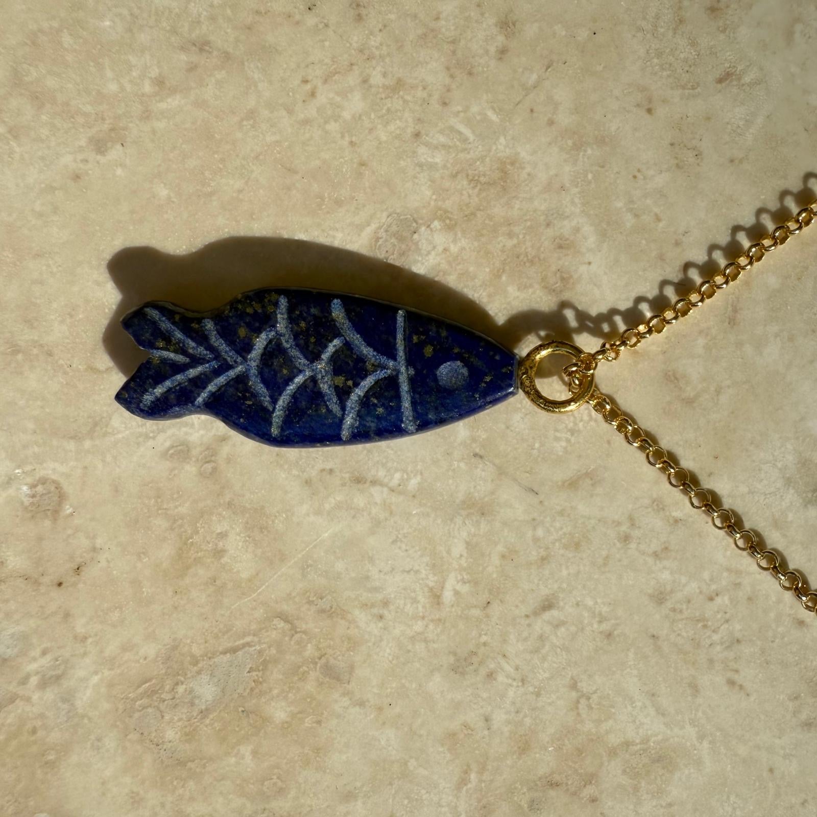 Gemstone Fish Necklace - silver or gold