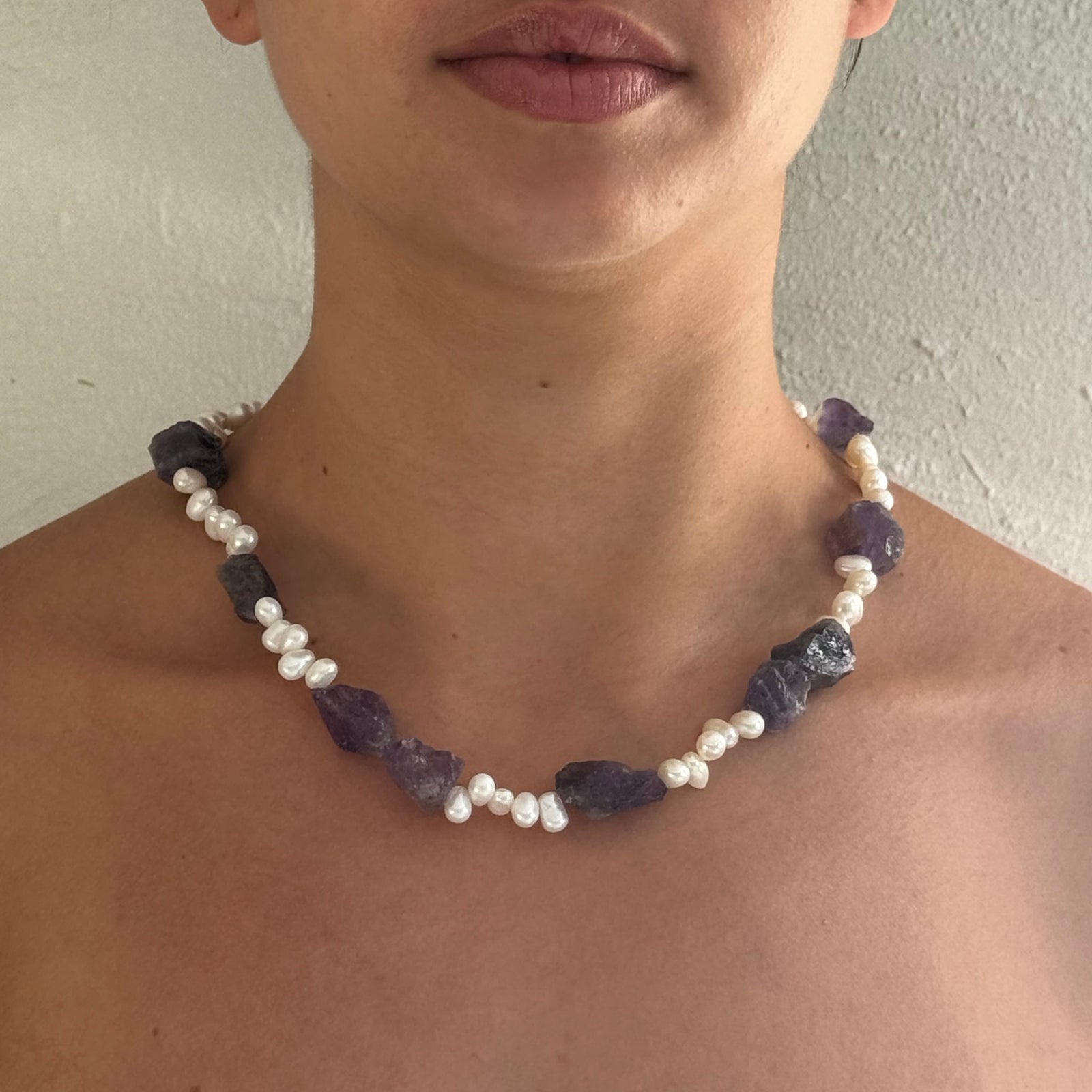 Bliss stone and Pearl Necklace- Citrine, Amethyst and Seaglass