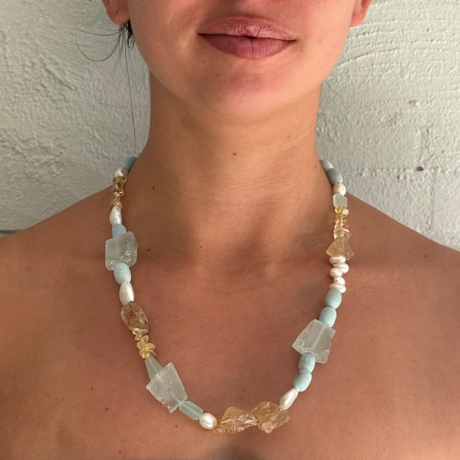 One of a Kind- Citrine and Glass Necklace