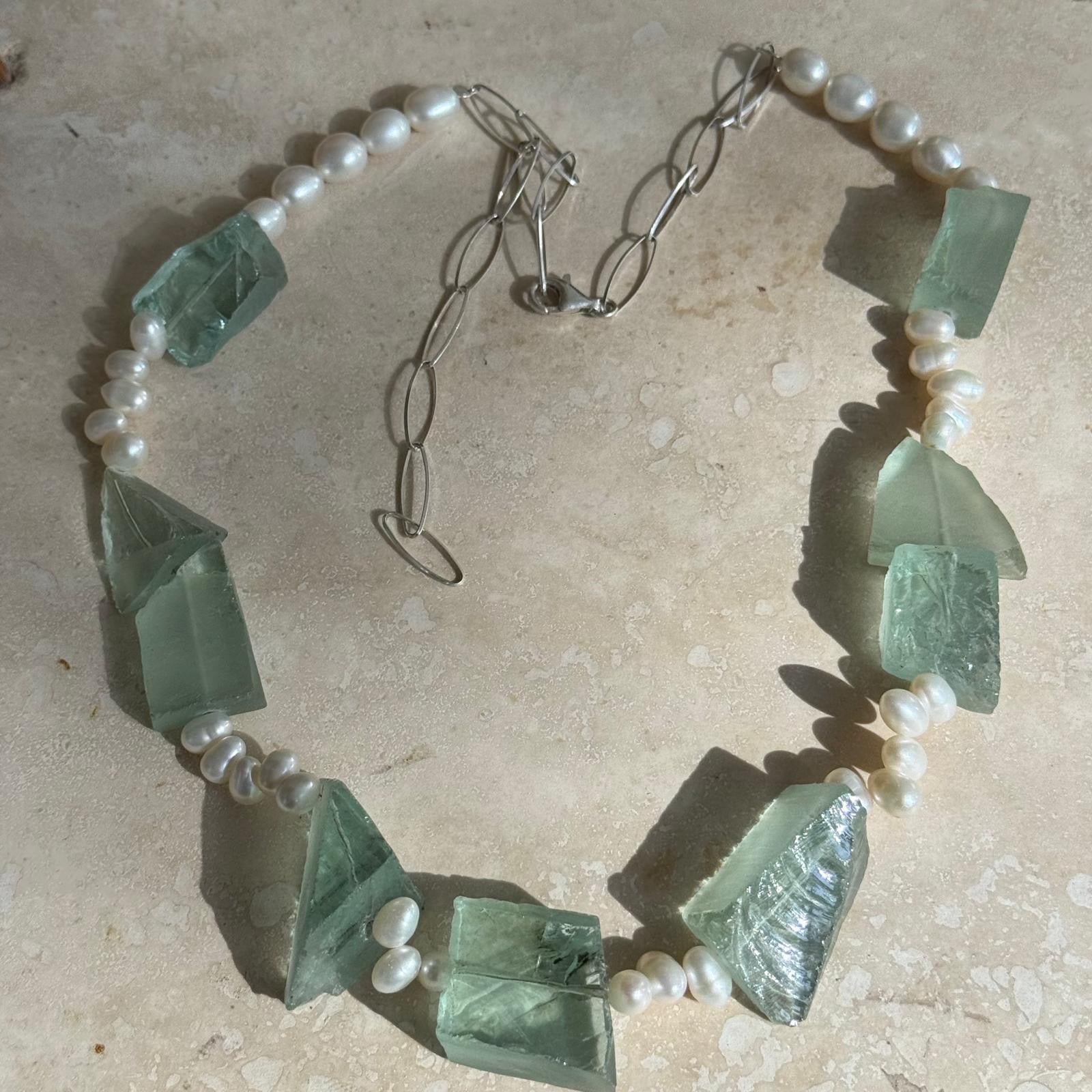 Bliss stone and Pearl Necklace- Citrine, Amethyst and Seaglass