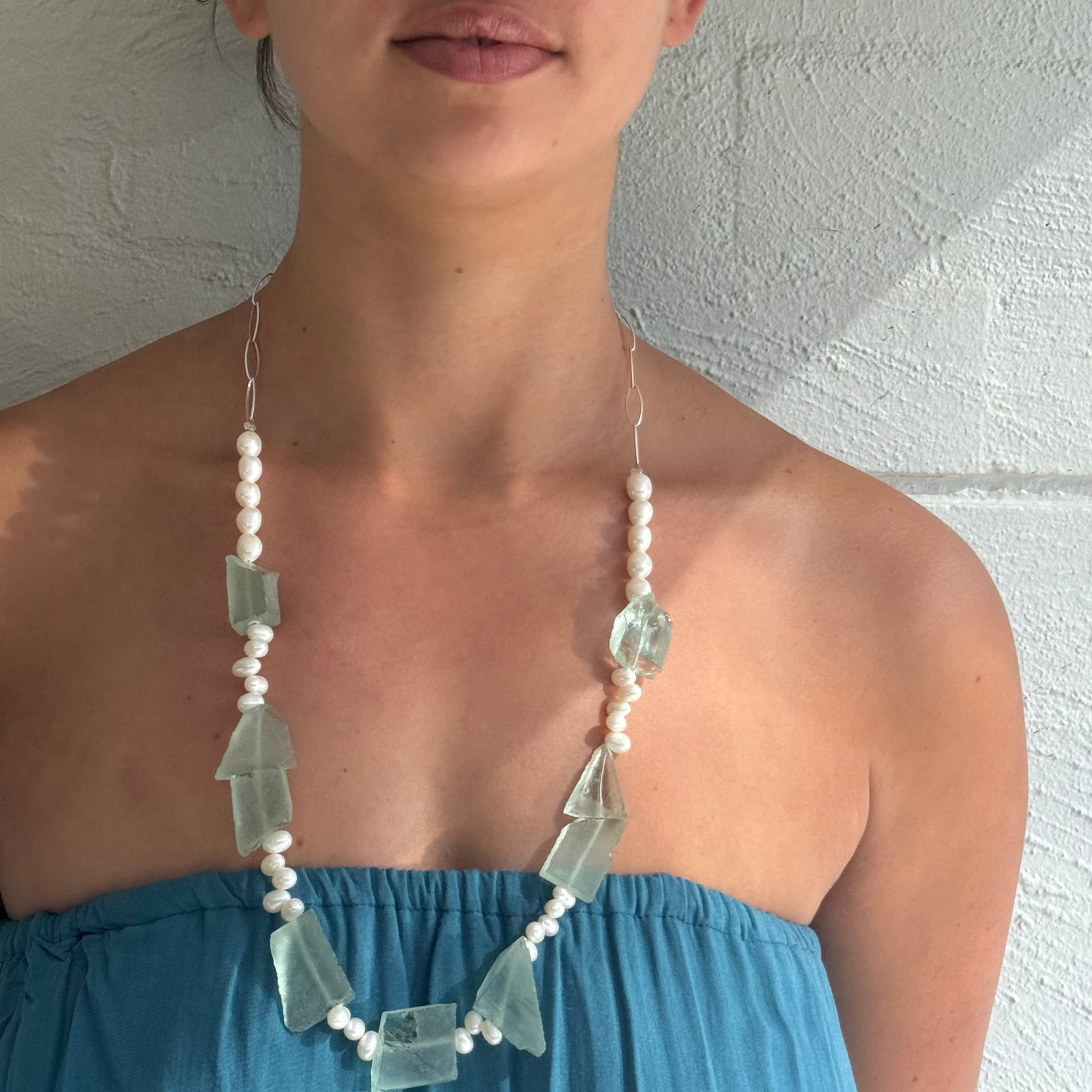 Bliss stone and Pearl Necklace- Citrine, Amethyst and Seaglass