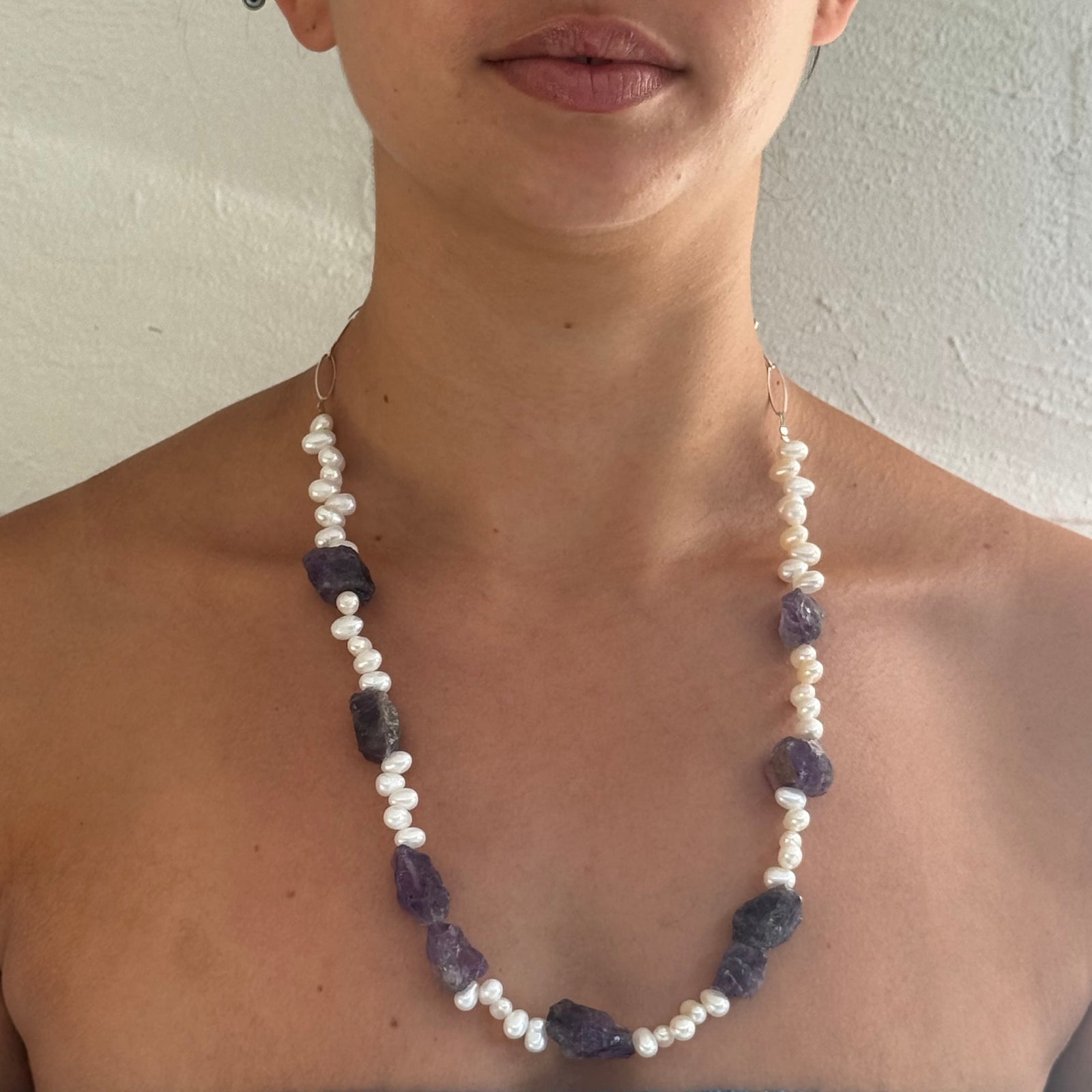 Bliss stone and Pearl Necklace- Citrine, Amethyst and Seaglass