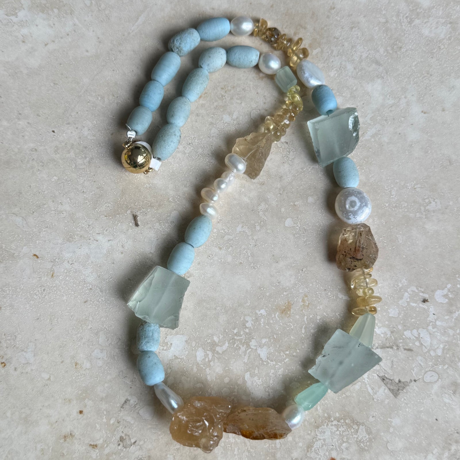 One of a Kind- Citrine and Glass Necklace
