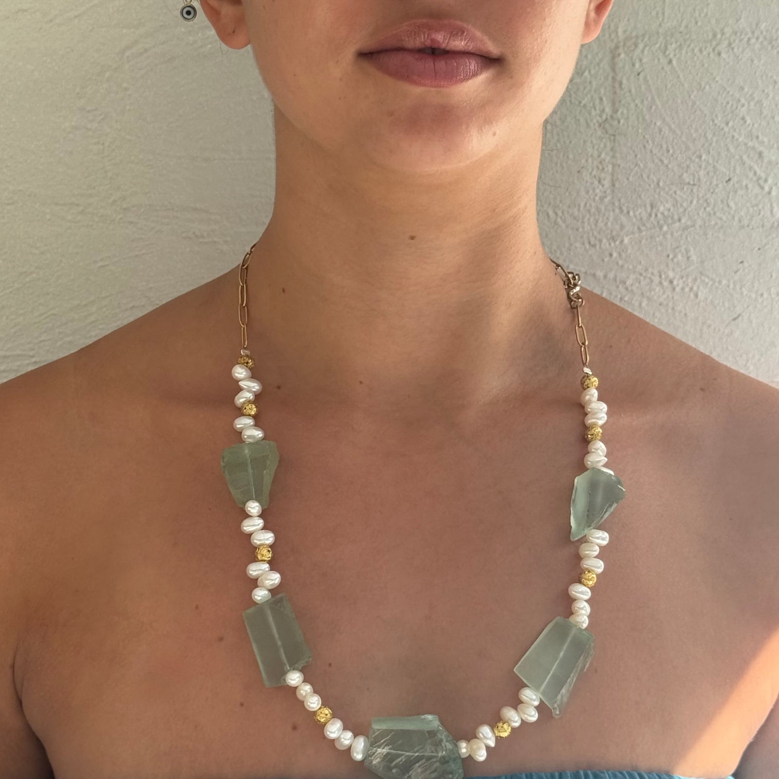 Bliss stone and Pearl Necklace- Citrine, Amethyst and Seaglass