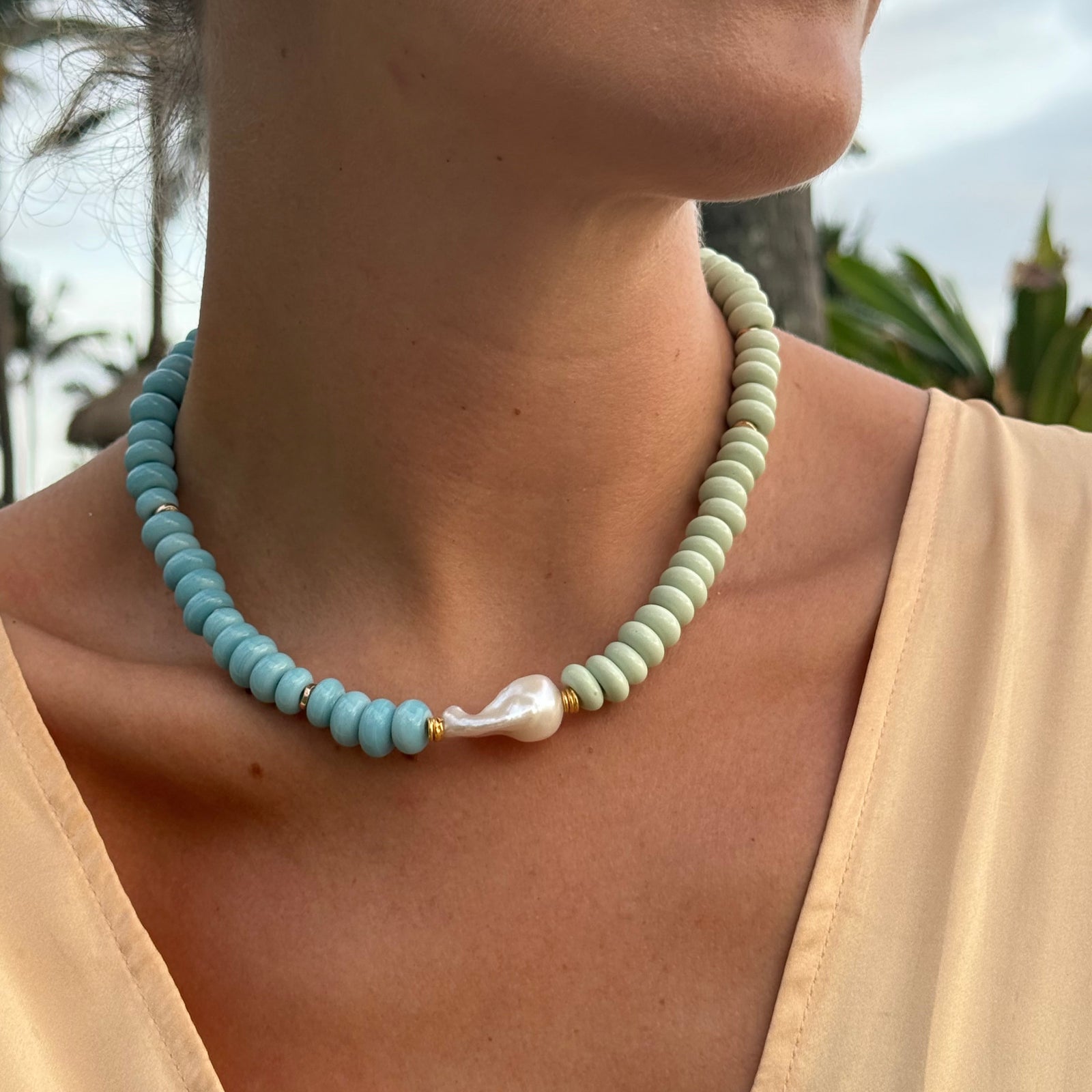 Baroque Pearl and Java Glass Necklace