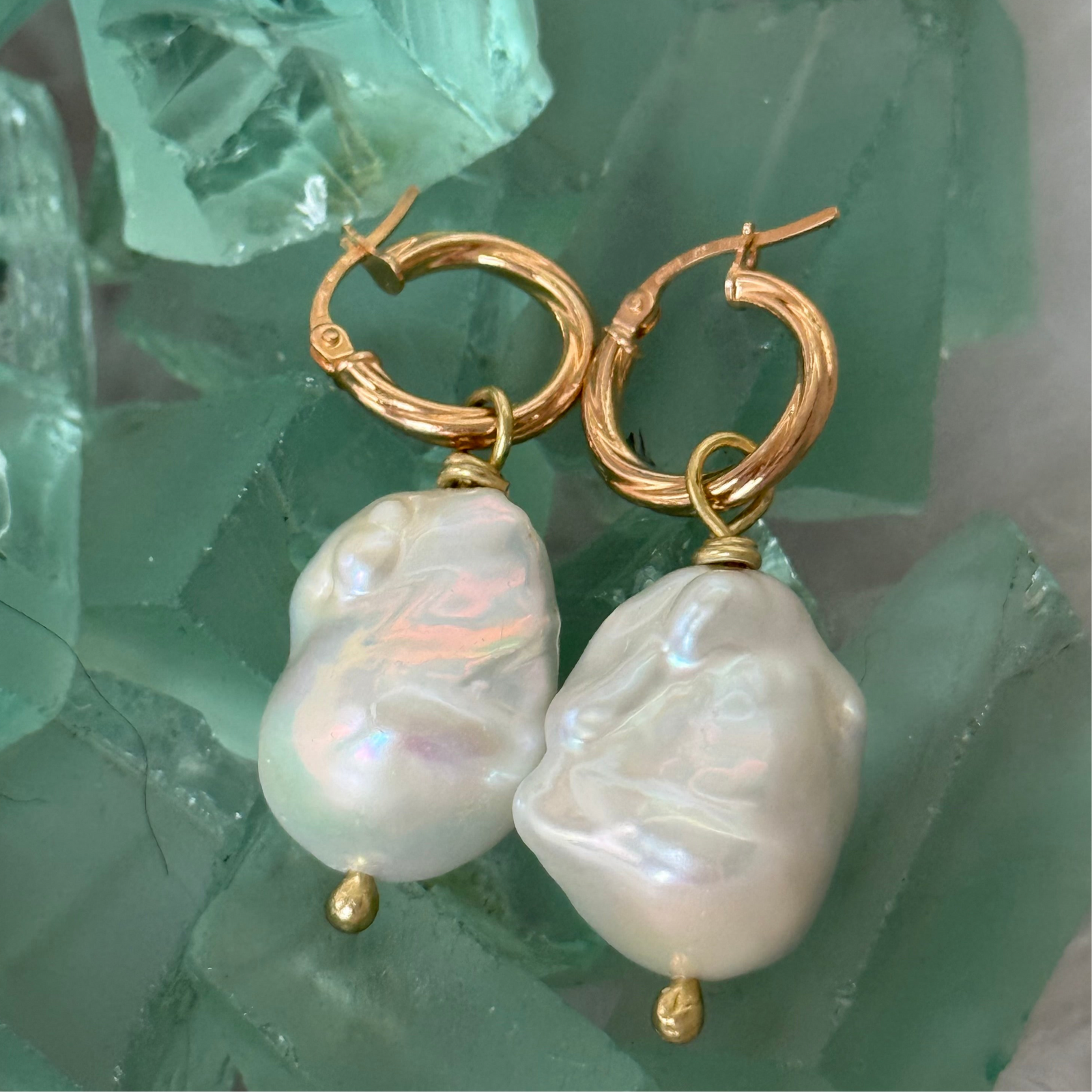 Solid Gold and Baroque Pearl Earrings
