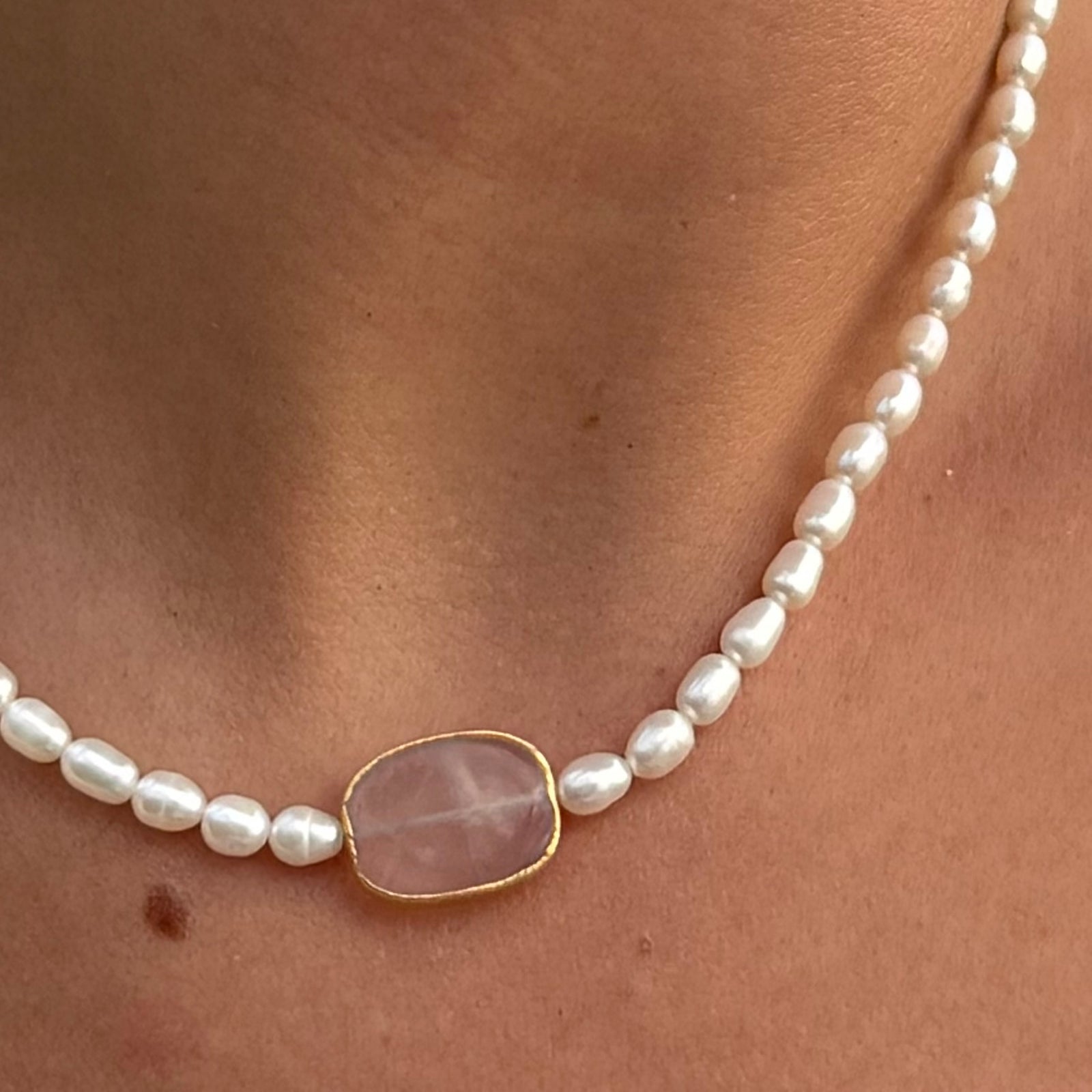Rose Quartz and Pearl Necklace