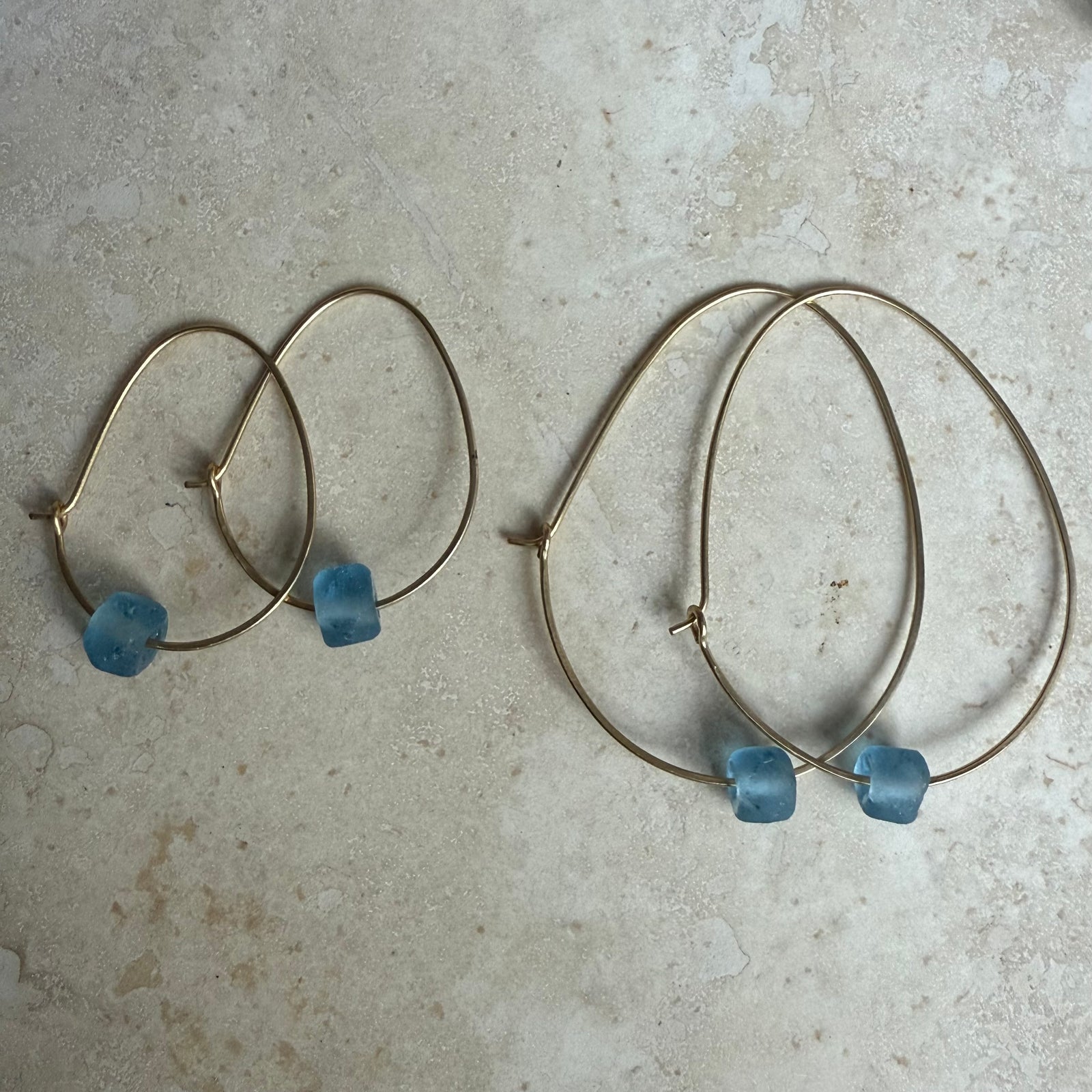 Recycled Glass Hoop Earrings - silver or gold in small and large.