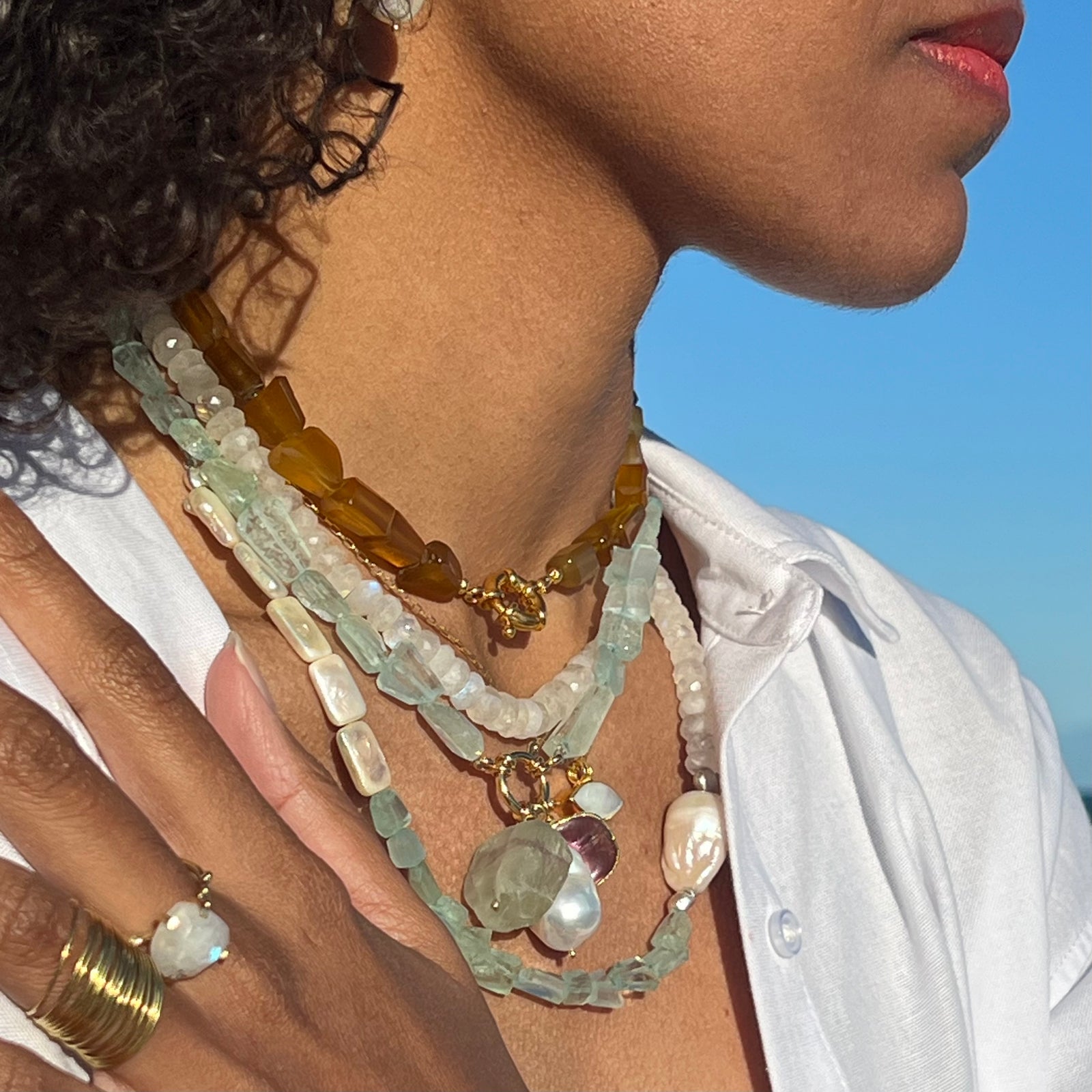 Aquamarine and Baroque Pearl Necklace