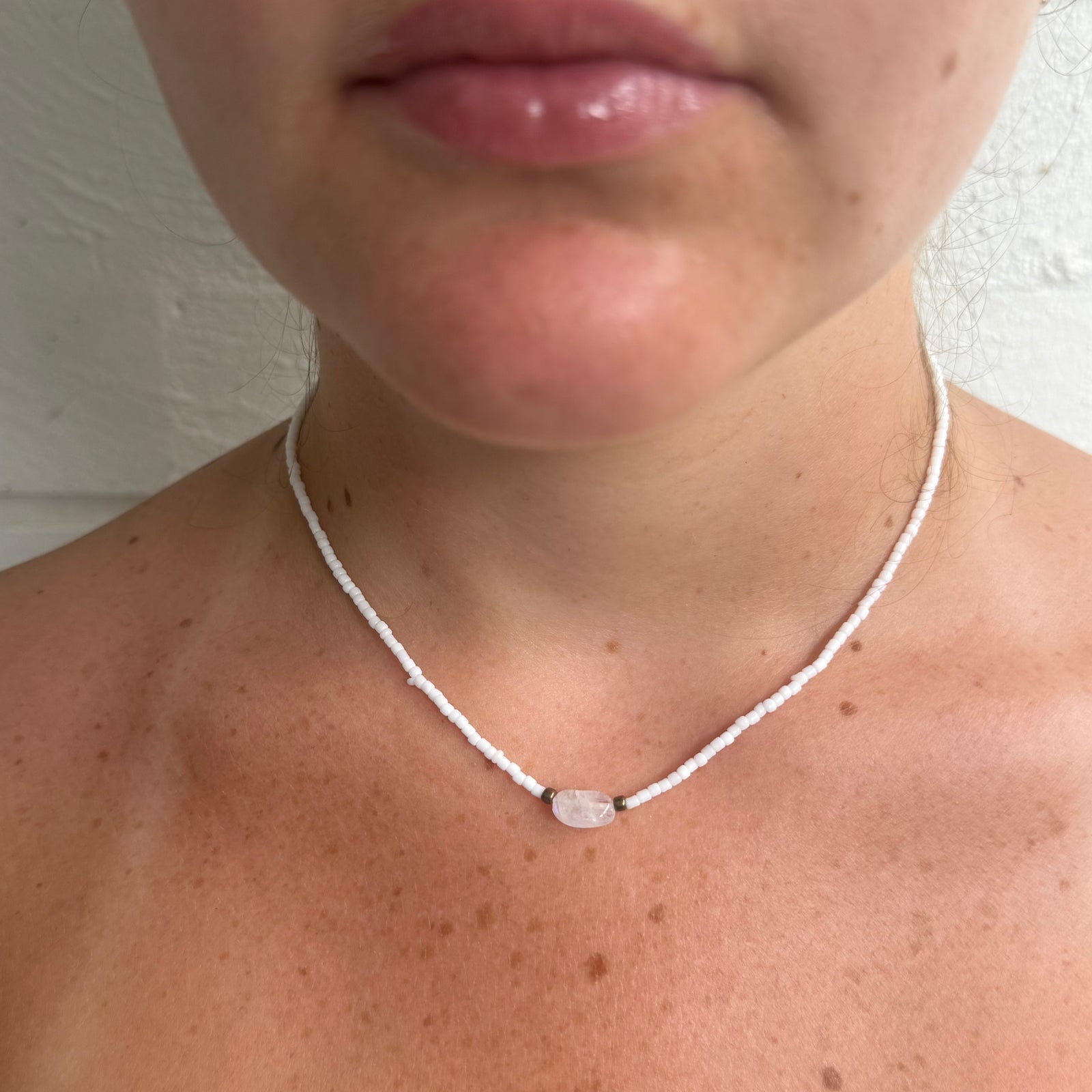 White Beaded & Stone Necklaces