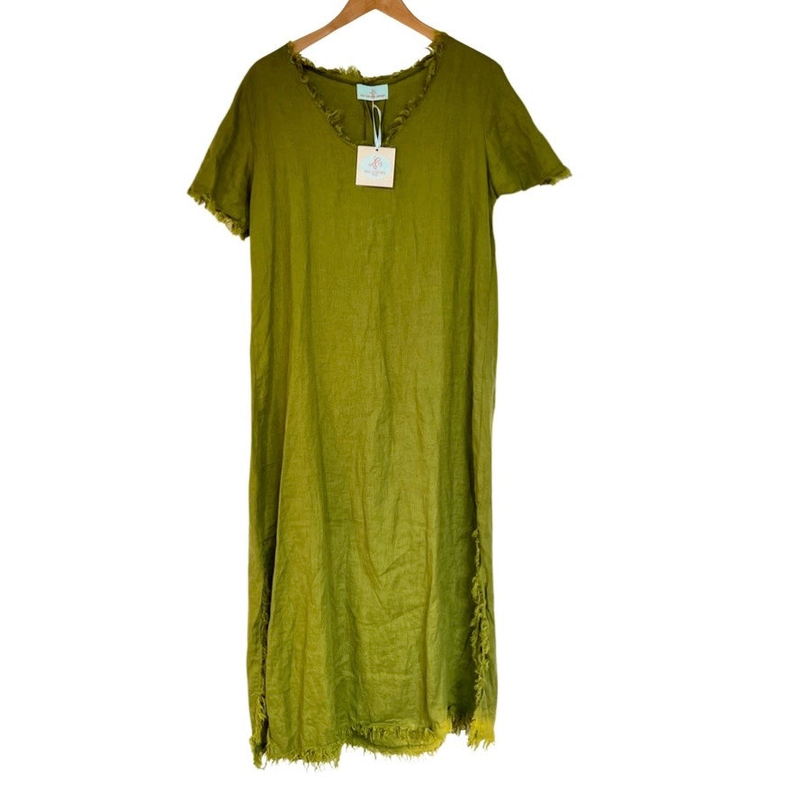 Long Raw Edged Linen Dress
