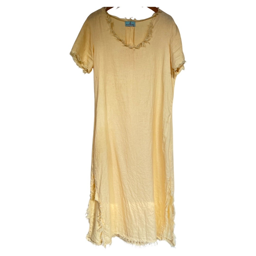 Long Raw Edged Linen Dress