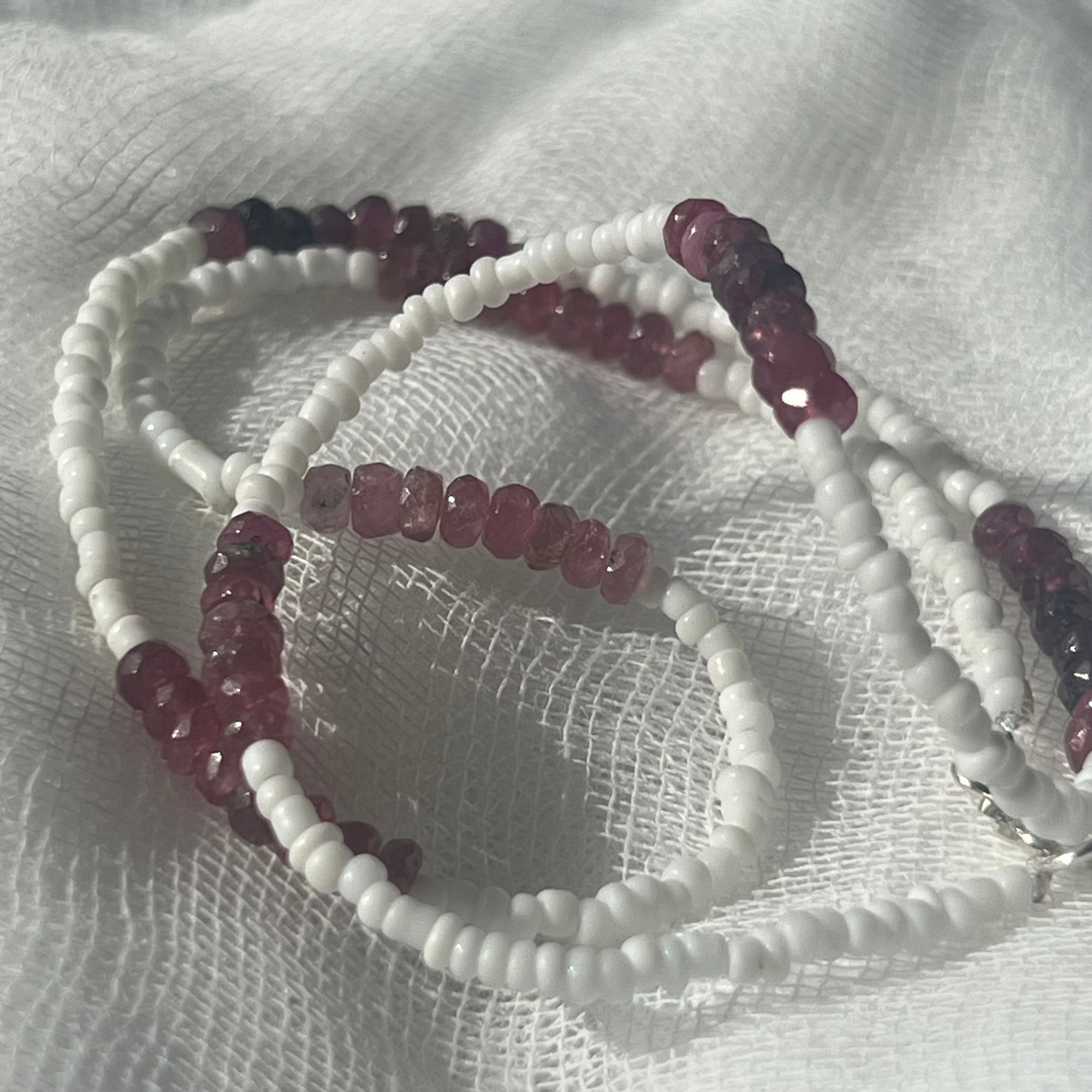 Pink Tourmaline mix wth White glass beaded Necklace