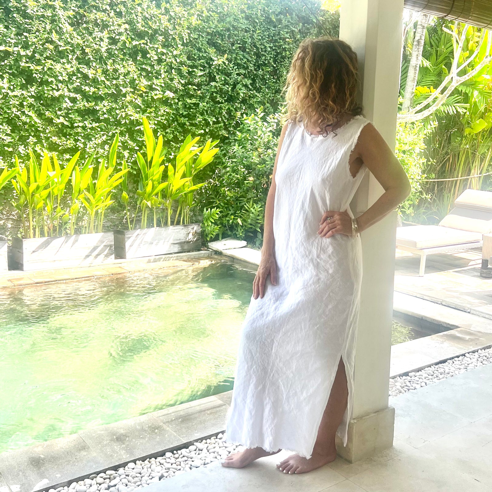 Sleeveless Raw Edged Linen Dress