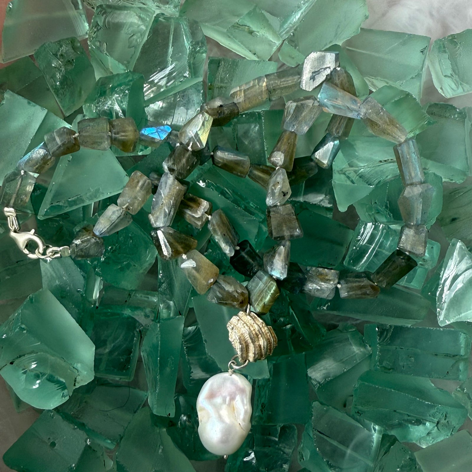 Labradorite and Baroque Pearl Necklace