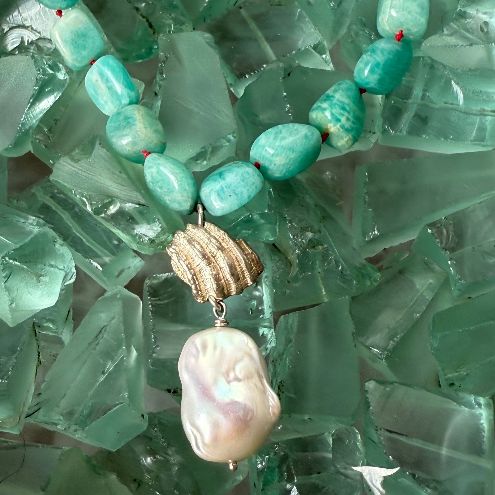 Amazonite and Baroque Pearl Necklace