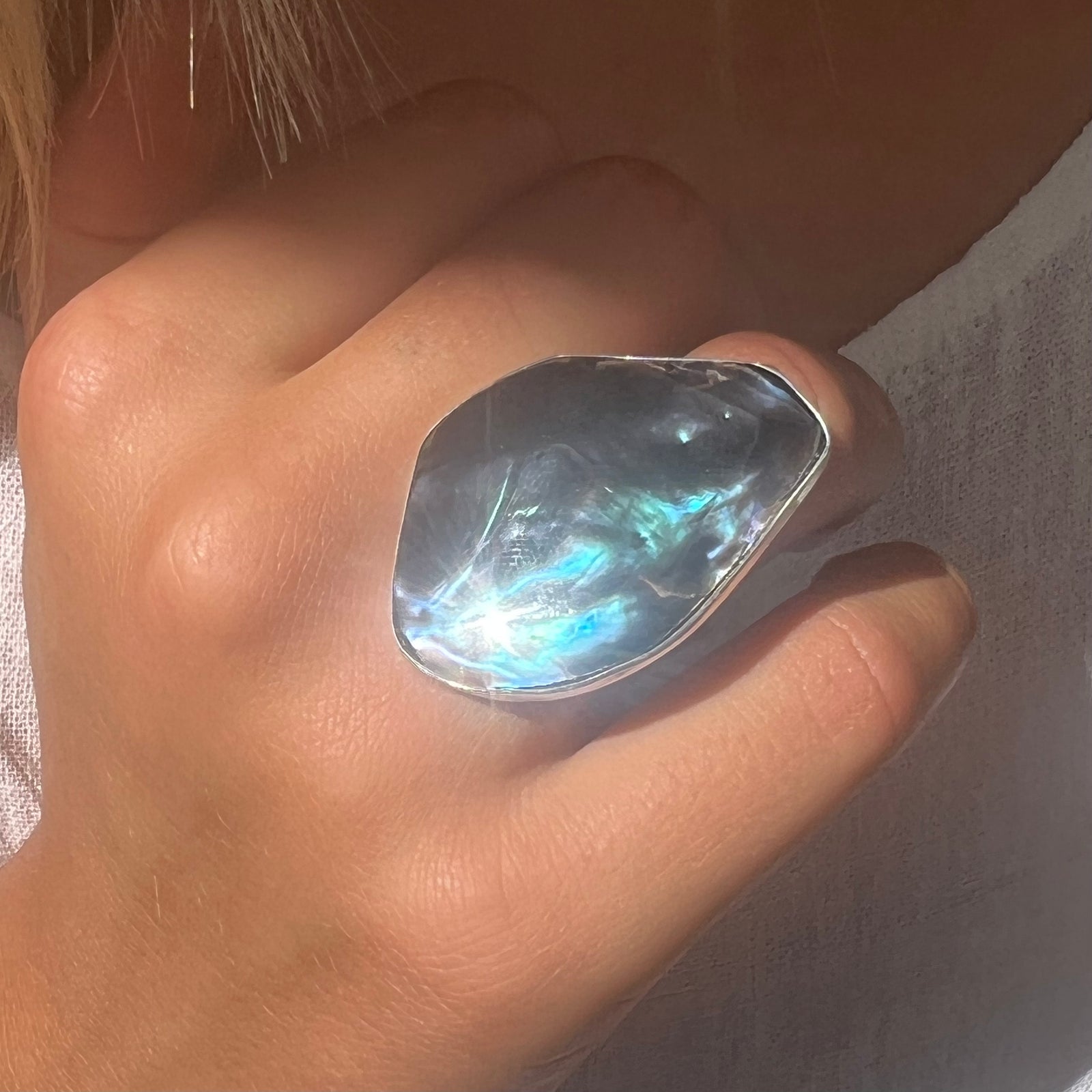 Mother of Pearl adjustable statement ring