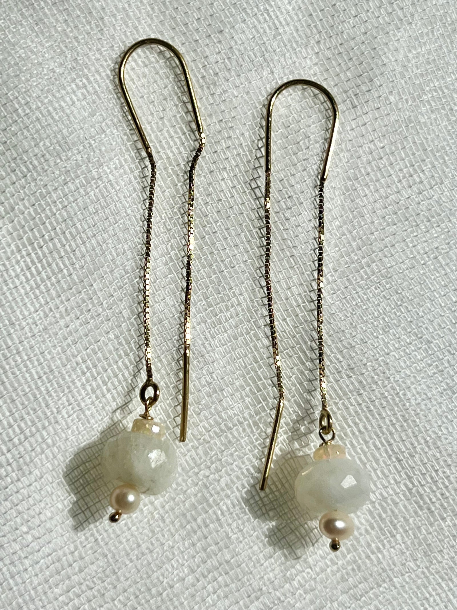 Moonstone, Opal and Pearl Thread Earrings