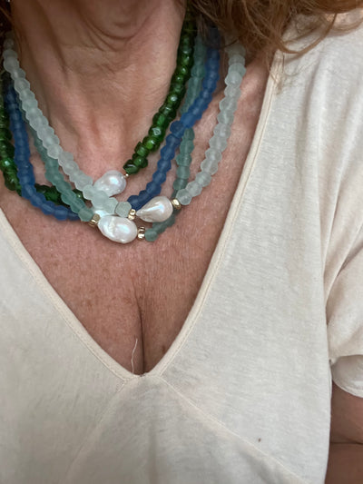 Seaglass and Baroque Pearl Necklace