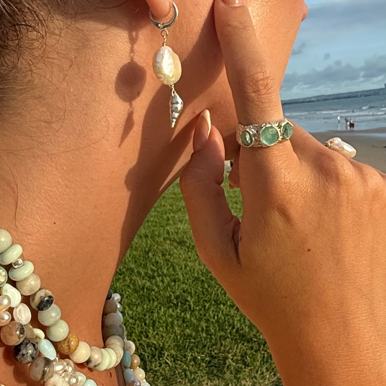 Seaglass Ocean and Moon Ring