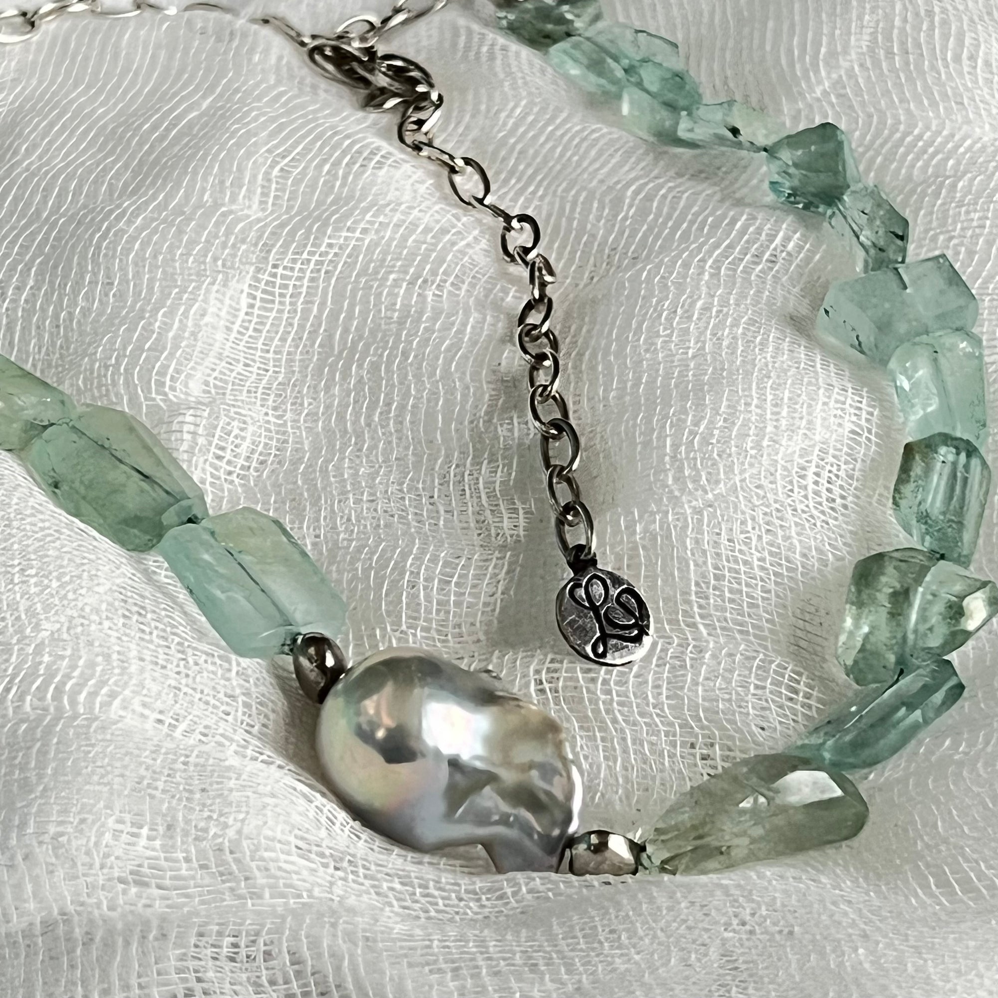 Aquamarine and Baroque Pearl Necklace