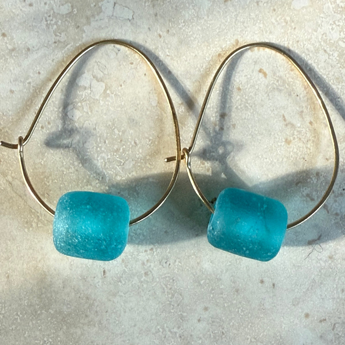 Recycled Glass Hoop Earrings - silver or gold in small and large.