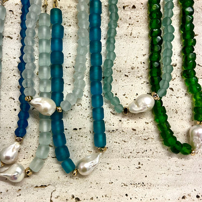 Seaglass and Baroque Pearl Necklace