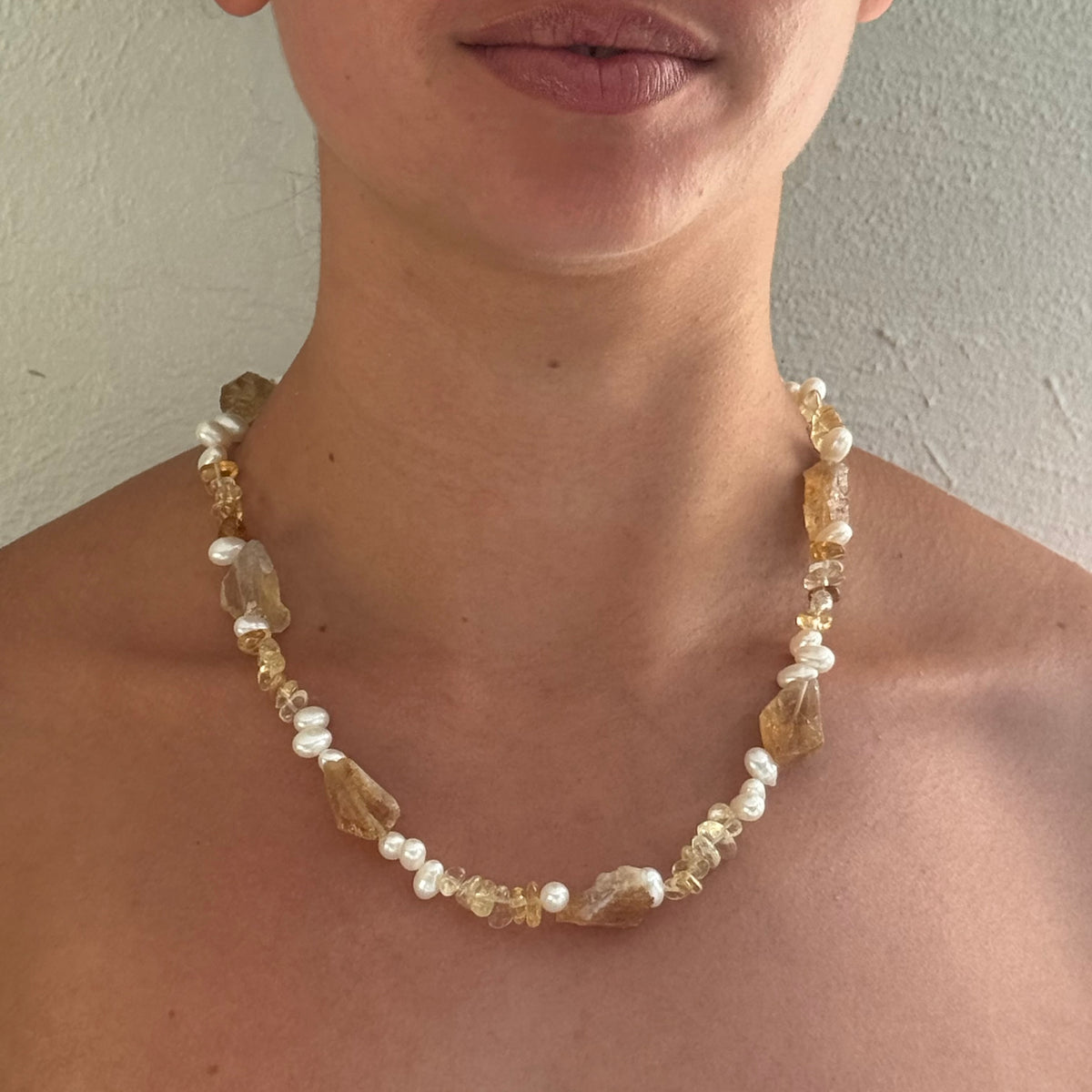 Bliss stone and Pearl Necklace- Citrine, Amethyst and Seaglass