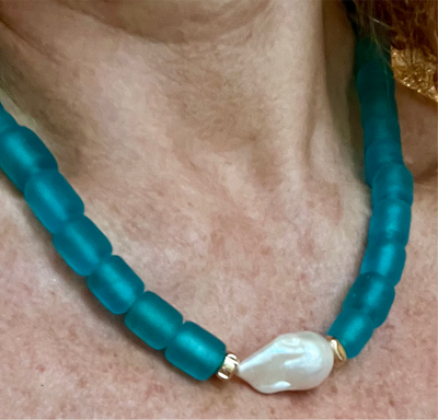 Seaglass and Baroque Pearl Necklace