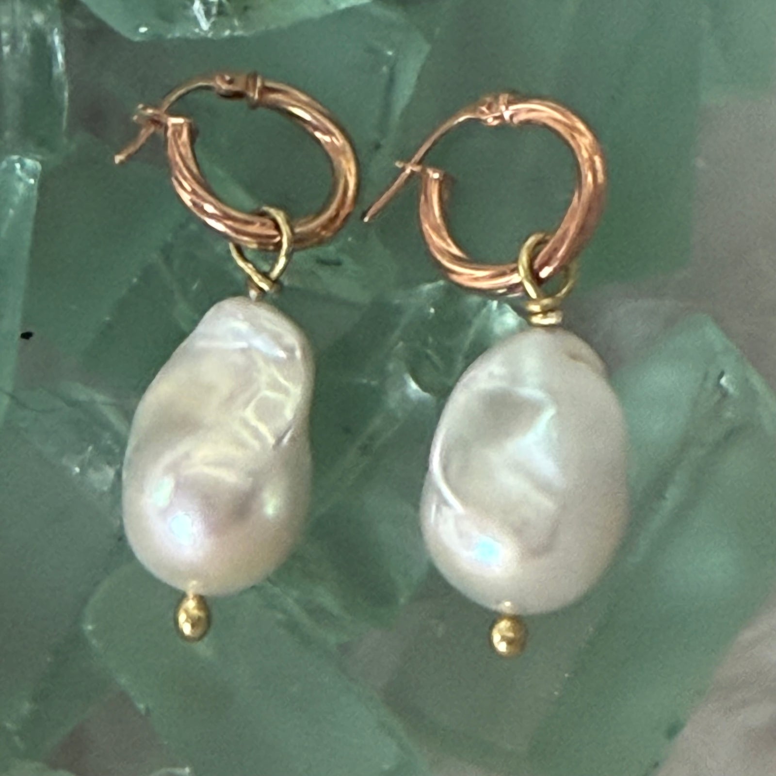 Solid Gold and Baroque Pearl Earrings