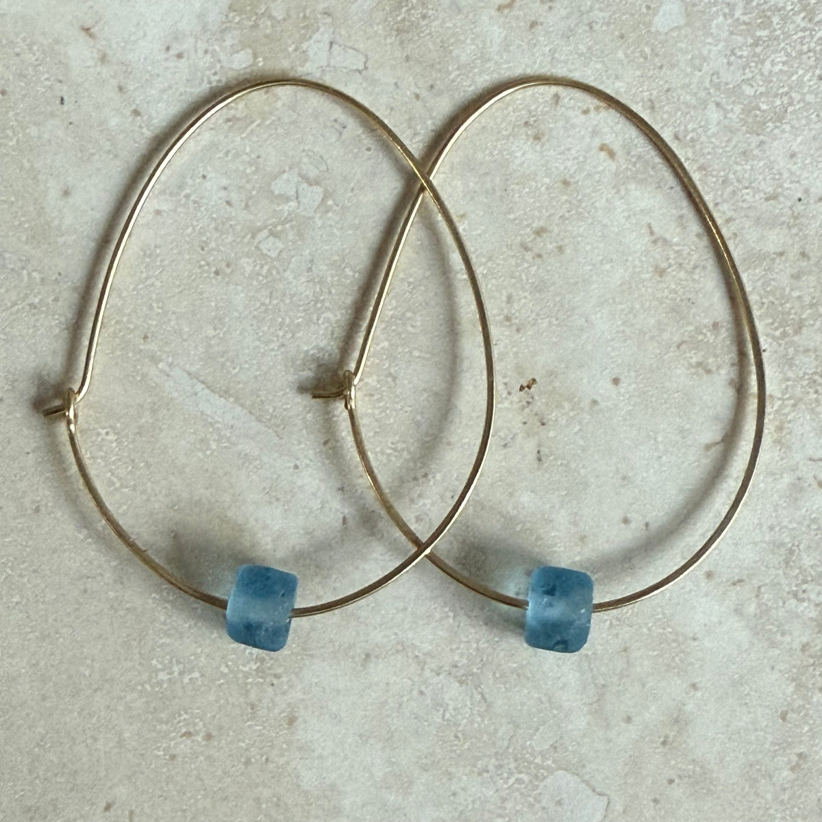 Recycled Glass Hoop Earrings - silver or gold in small and large.