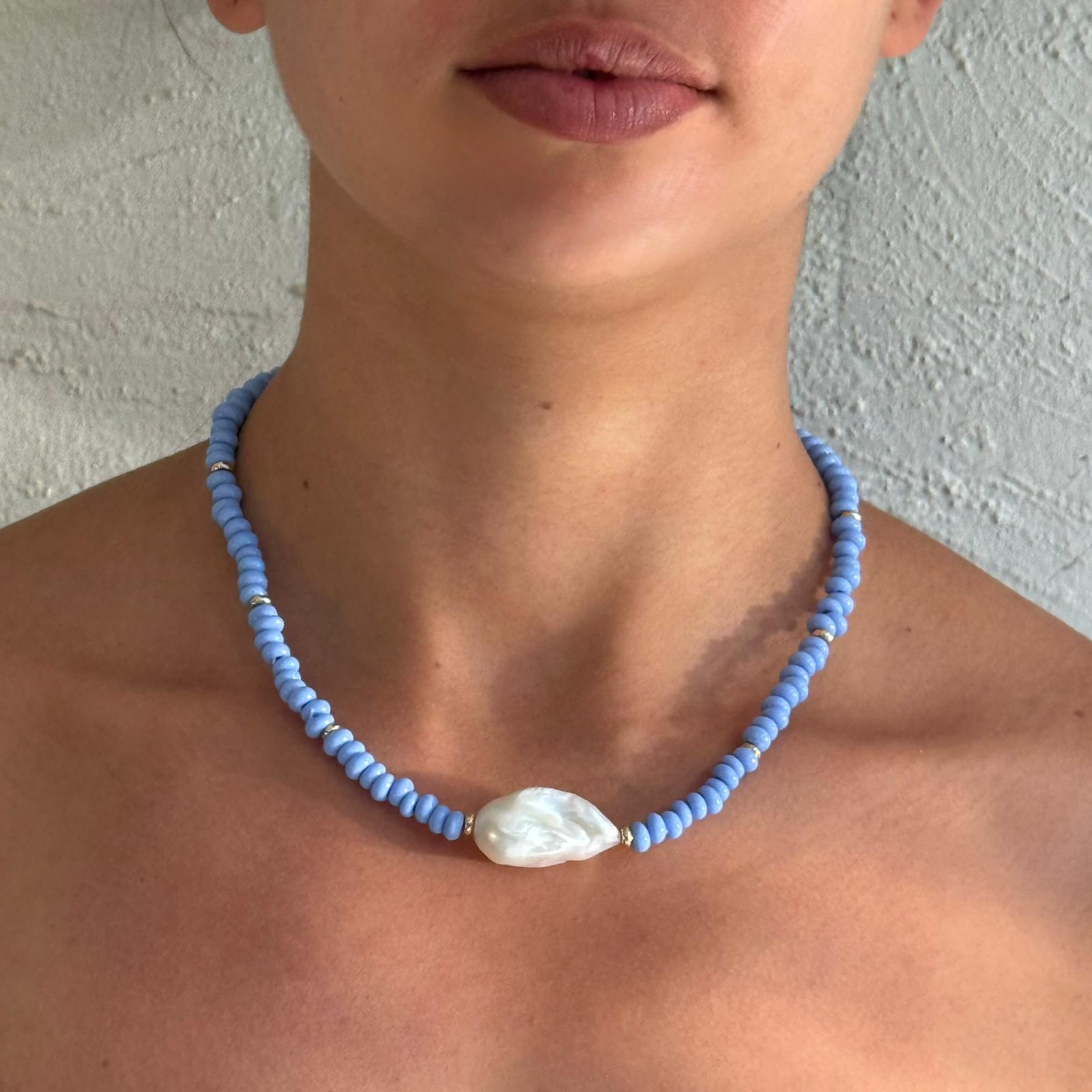 Tidal glow - Baroque Pearl and Java Glass Necklace