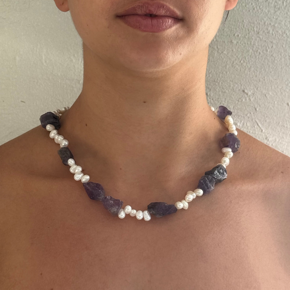 Bliss stone and Pearl Necklace- Citrine, Amethyst and Seaglass