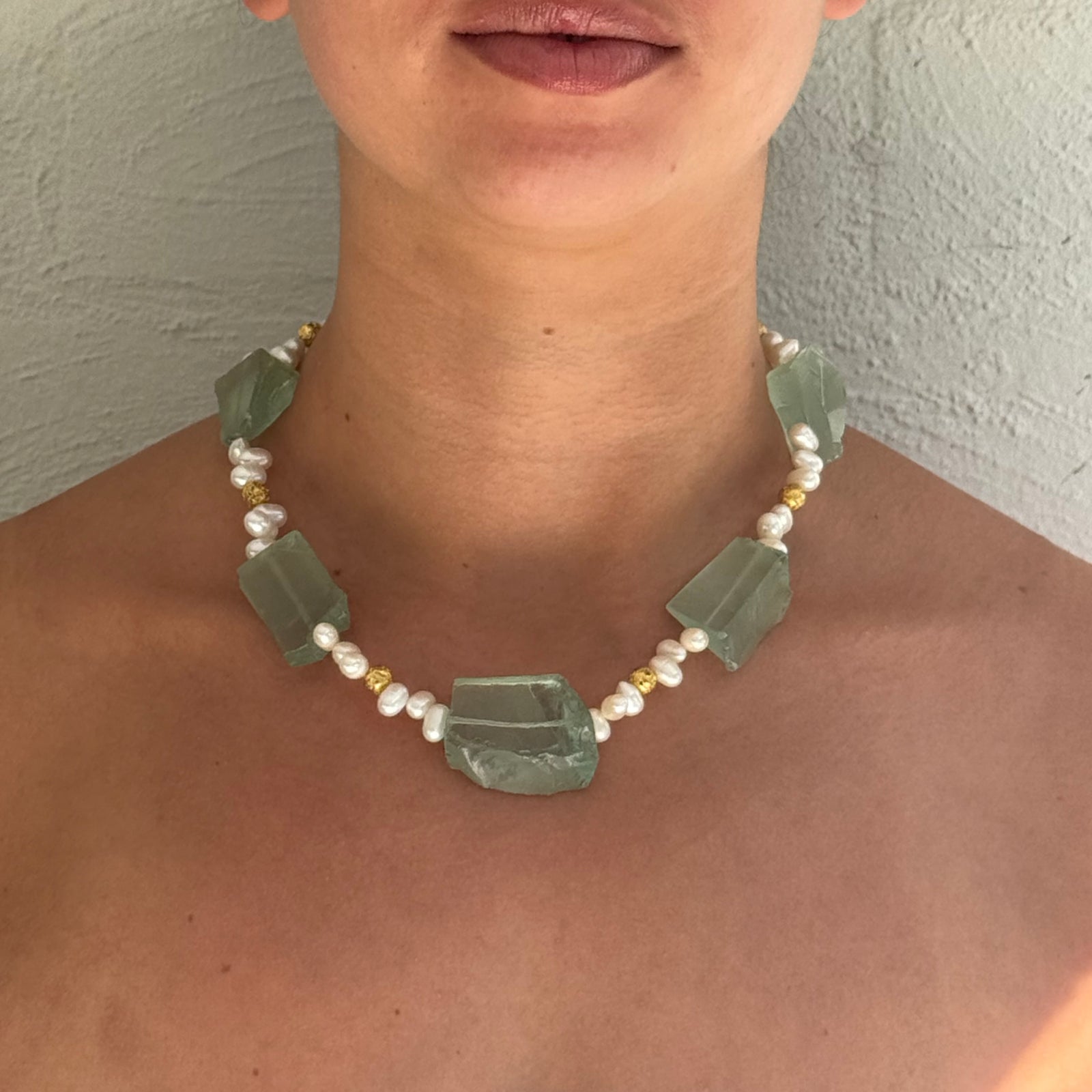 Bliss stone and Pearl Necklace- Citrine, Amethyst and Seaglass