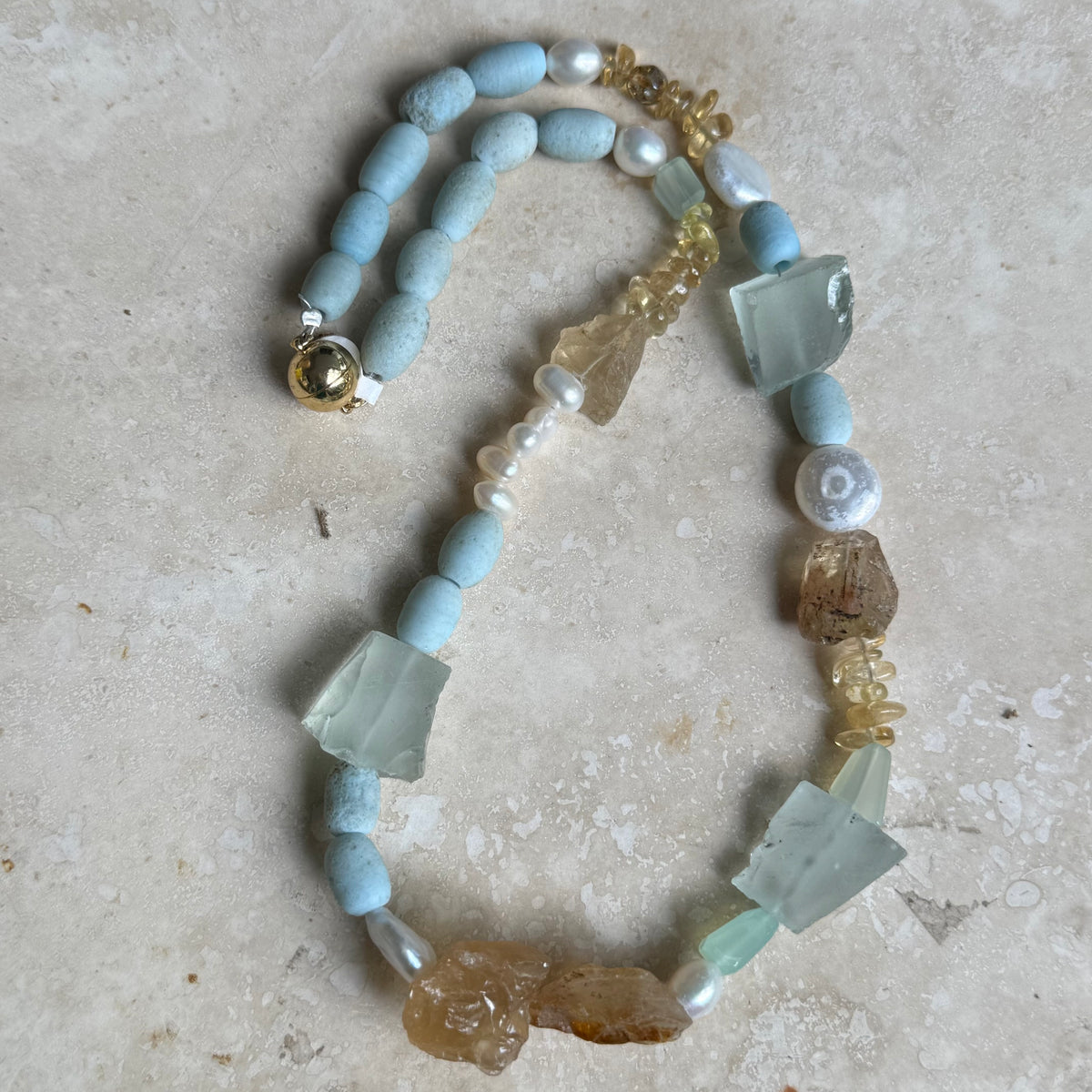 One of a Kind- Citrine and Glass  Necklace