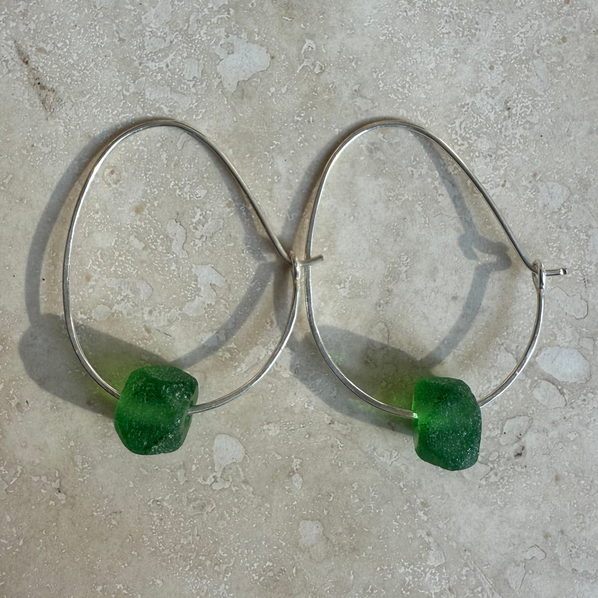Recycled Glass Hoop Earrings - silver or gold in small and large.