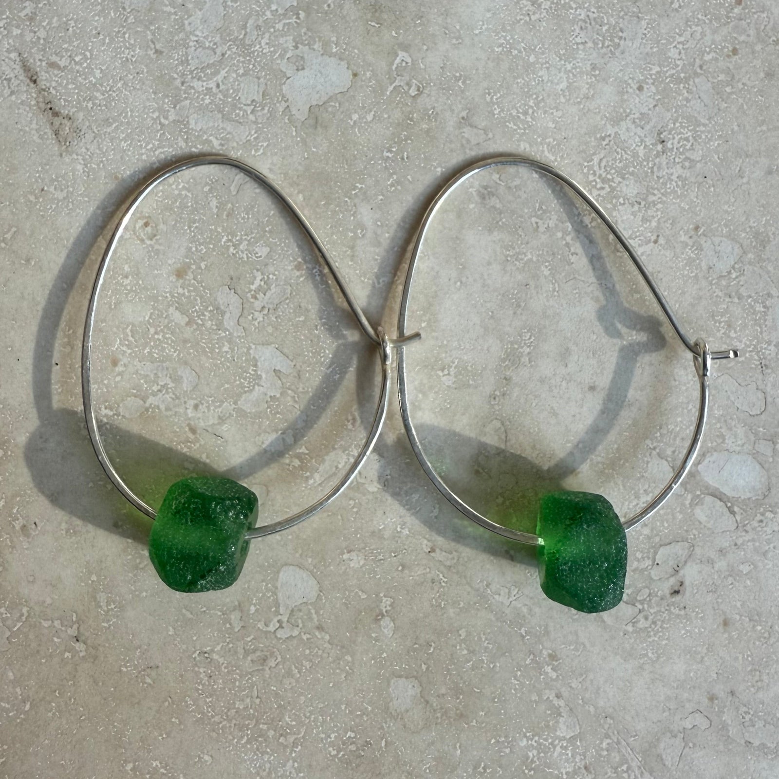 Recycled Glass Hoop Earrings - silver or gold in small and large.