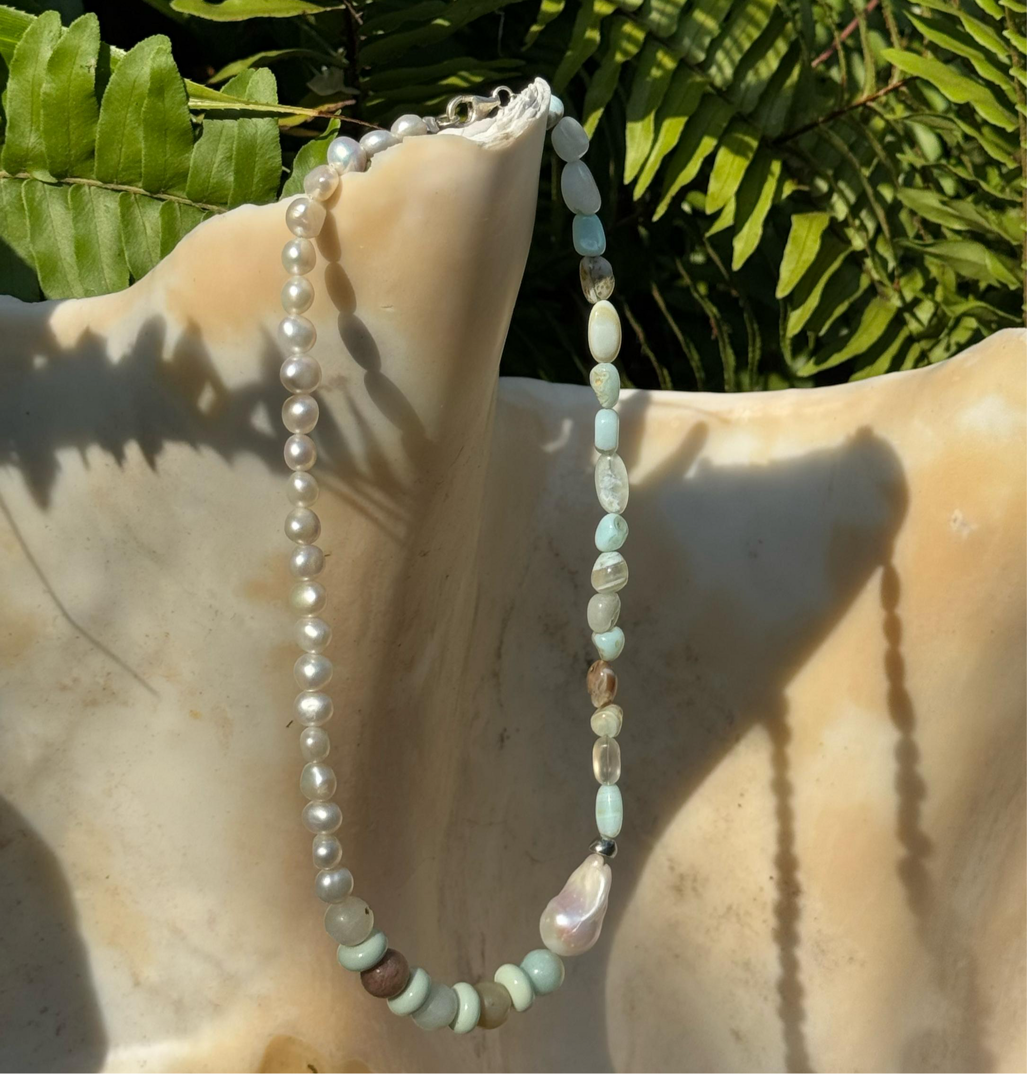 Baroque Pearl and Peruvian Opal Necklace