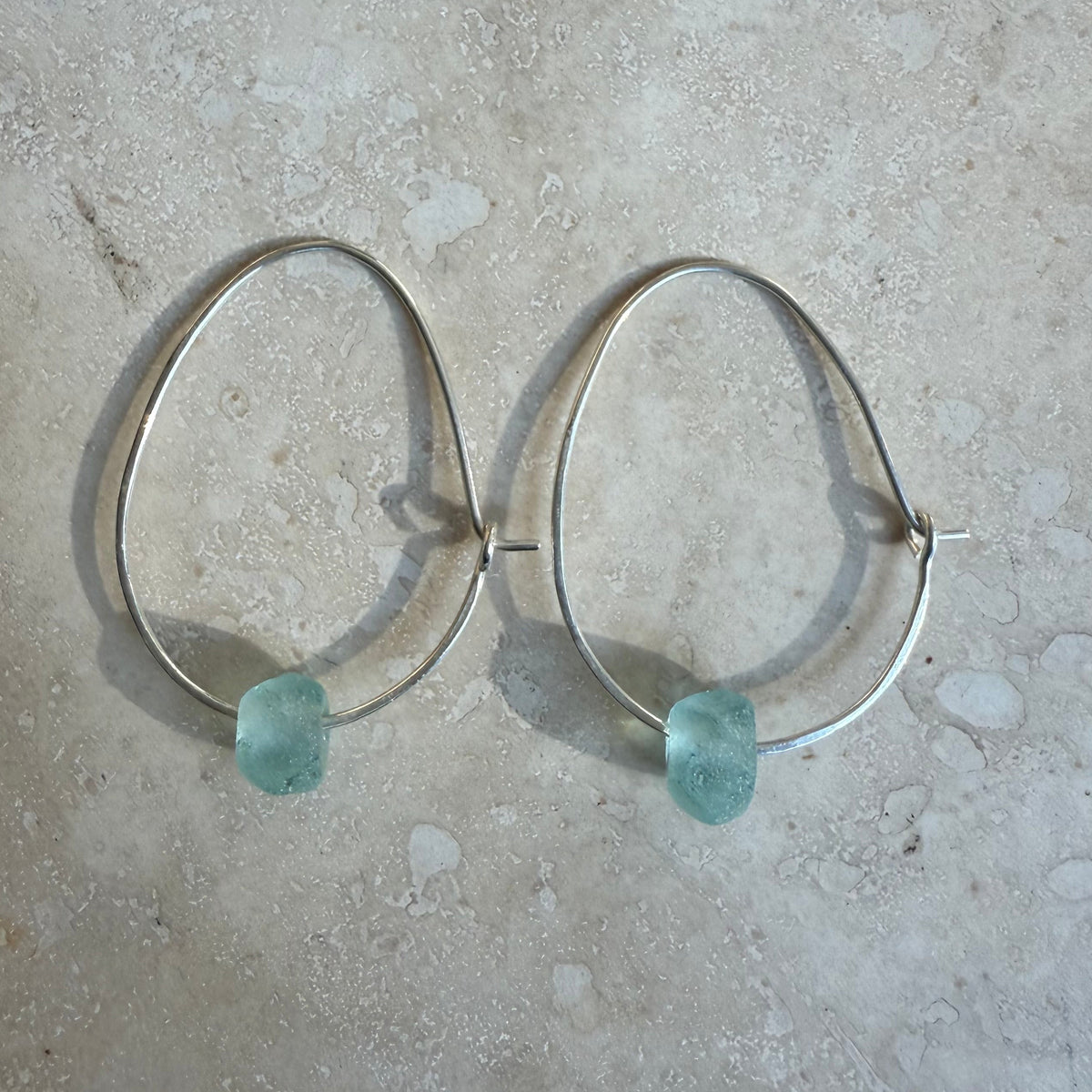 Recycled Glass Hoop Earrings - silver or gold in small and large.