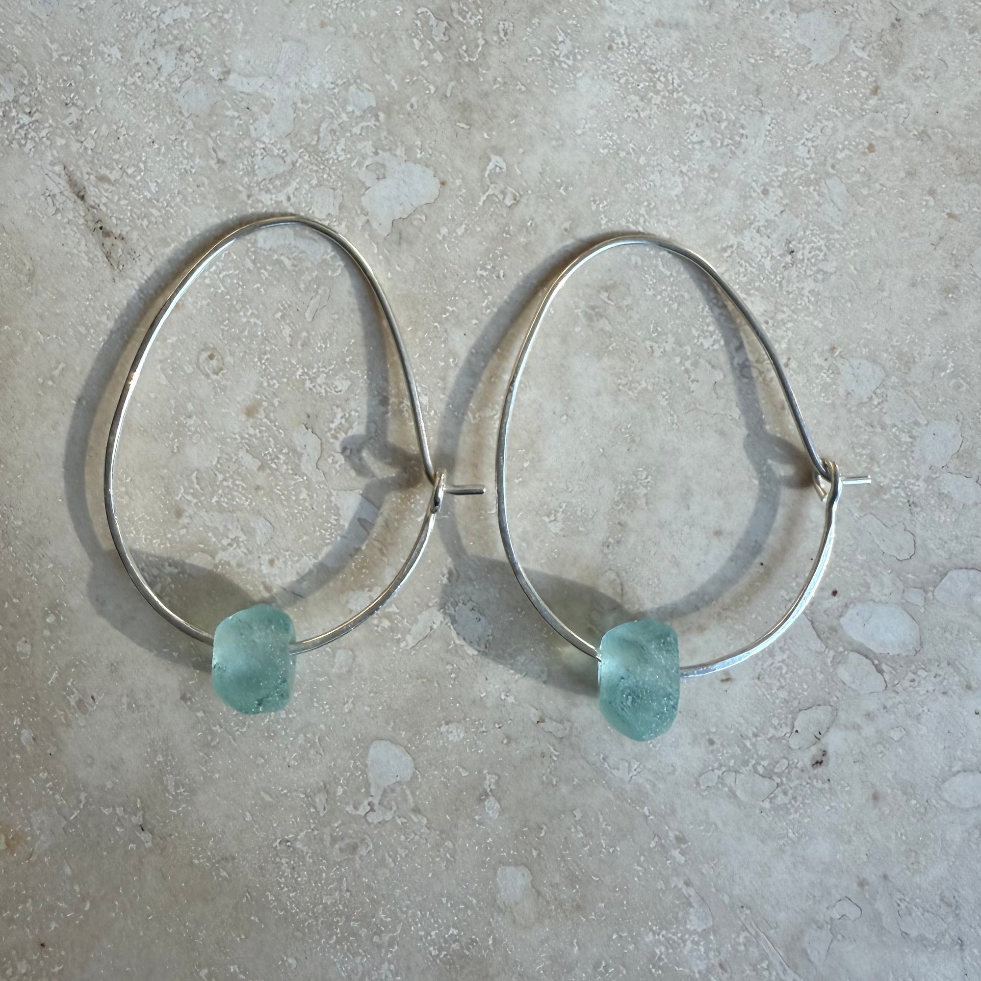 Recycled Glass Hoop Earrings - silver or gold in small and large.