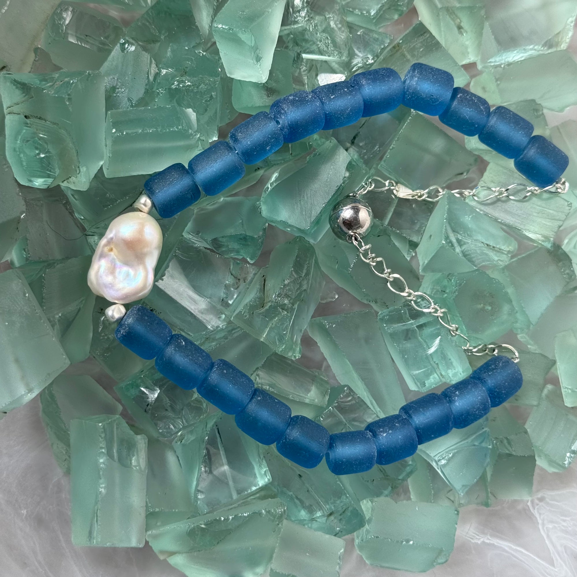 Seaglass and Baroque Pearl Necklace