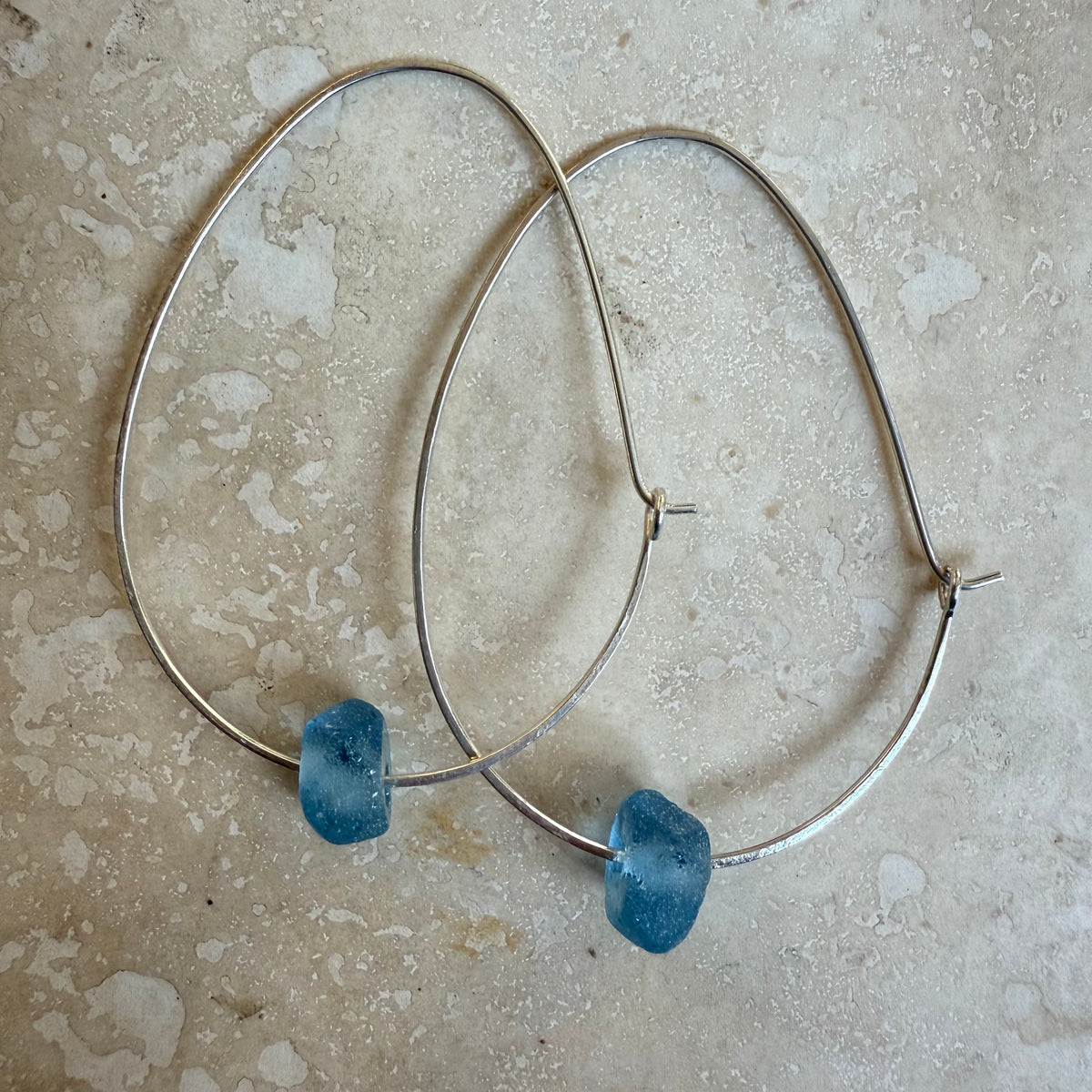 Recycled Glass Hoop Earrings - silver or gold in small and large.