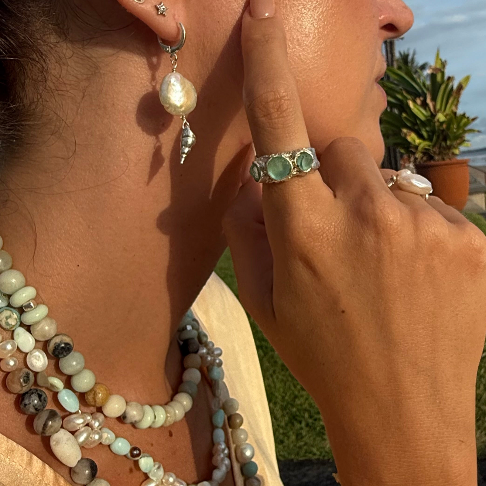 Coin Pearl and Conial/Cowrie Shell Earrings