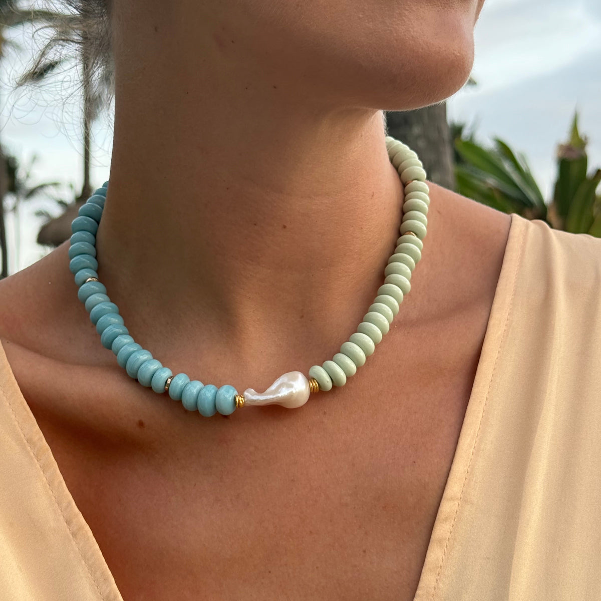 Baroque Pearl and Java Glass Necklace