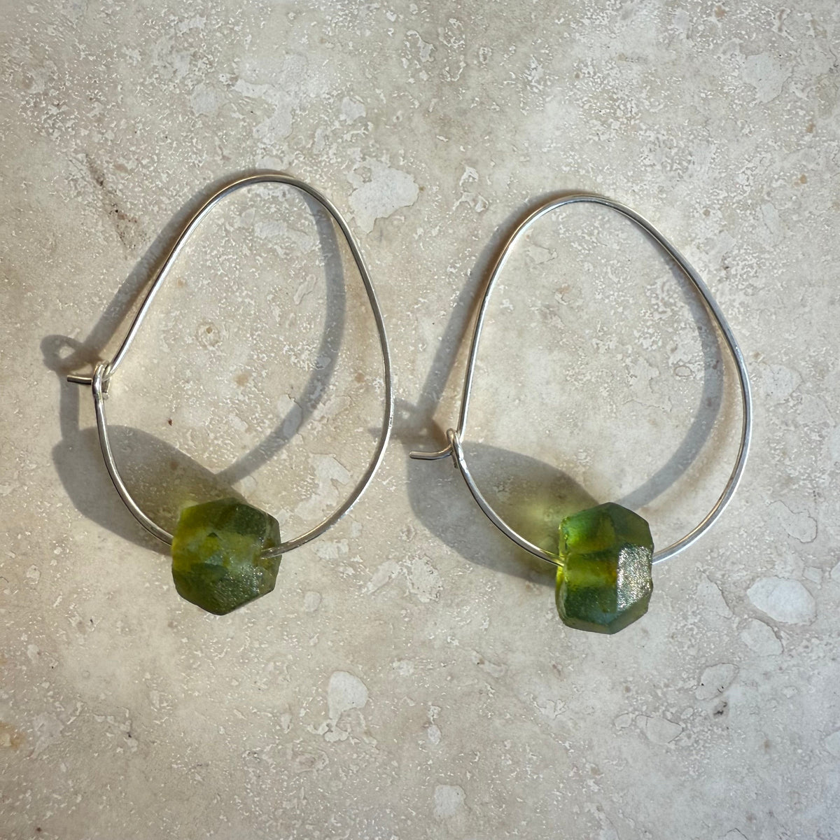 Recycled Glass Hoop Earrings - silver or gold in small and large.