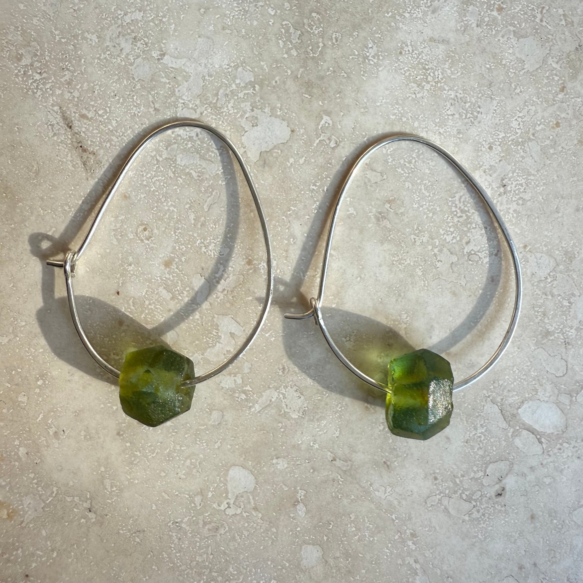 Recycled Glass Hoop Earrings - silver or gold in small and large.