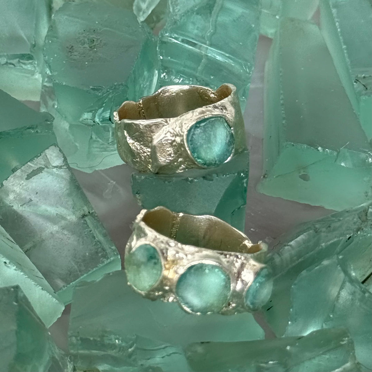 Seaglass Ocean and Moon Ring